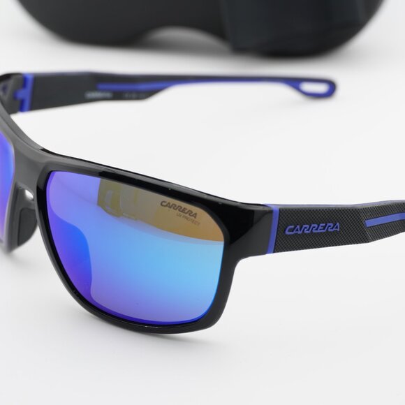 CARRERA 4018/S 0D51 Z0 Rectangle Sunglasses - Black/Blue Mirror - Picture 2 of 10
